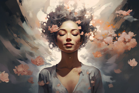 Beautiful girl with flowers in her hair. Fashion art portrait.の素材