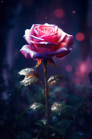 Beautiful pink rose on a dark background with bokeh.の素材