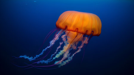 Jellyfish in the deep blue sea. 3d rendering.の素材