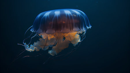 Jellyfish swimming in the deep blue ocean. Marine life.の素材