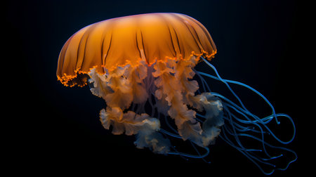 Jellyfish on a black background. 3D rendering. Underwater world.の素材