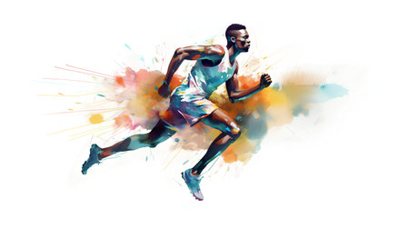 Watercolor illustration of a running man. Sport and healthy lifestyle.の素材