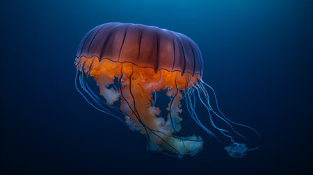 Jellyfish in the deep blue sea, 3d illustration.の素材