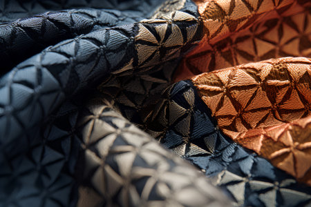 Colorful quilted fabric background. Close up. Selective focus.の素材