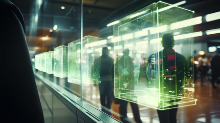 Photo pour Silhouette of business people with virtual hologram on glass wall - image libre de droit