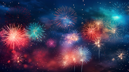 Colorful fireworks on the night sky background. Vector illustration EPS 10の素材