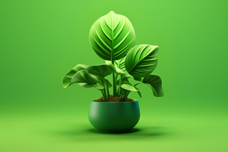 Green plant in a pot on a green background. Vector illustration.の素材