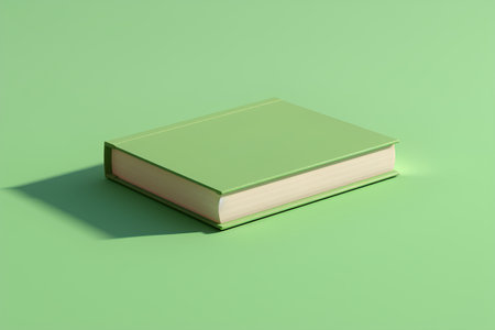 Green hardcover book on a green background. 3d rendering.の素材