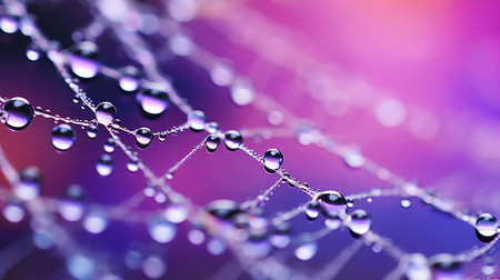 dew drops on a spider web on a purple background. macroの素材