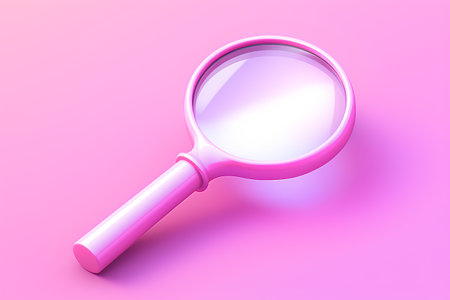Magnifying glass isolated on pink background. 3d vector illustration.の素材