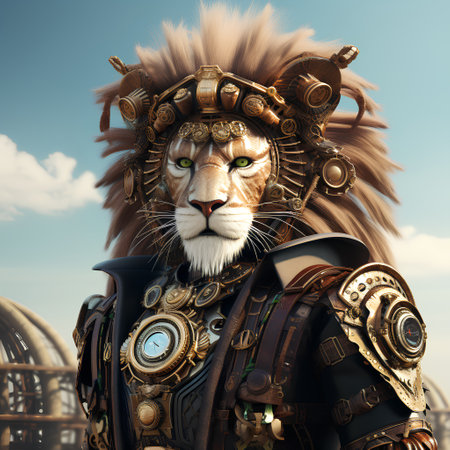 Lion in the steampunk costume. 3D illustration. Fantasy.の素材