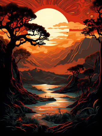 Beautiful sunset over the sea. Vector illustration for your design.の素材