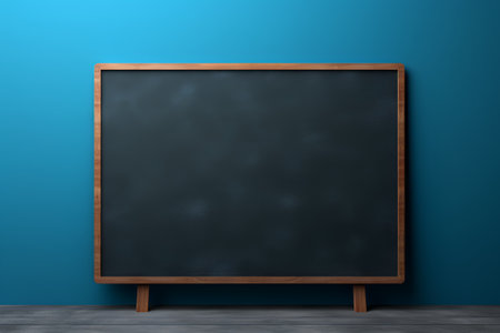 Blank blackboard on a blue wall. 3d rendering.の素材