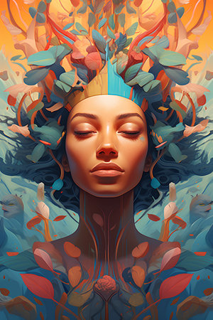Portrait of a girl with a crown on her head. Vector illustration.の素材