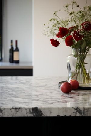 Beautiful flowers in vasele countertop in modern kitchenの素材