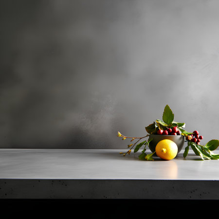 Fruit in a vase on a gray concrete background. Copy space.の素材
