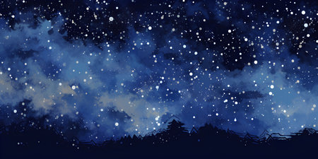 Winter forest with snowflakes on a dark blue background. Vector illustration.の素材