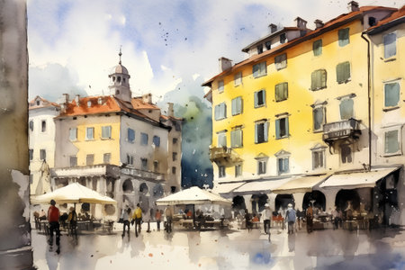 Watercolor painting of Piazza dei Signori in Florence, Italyの素材