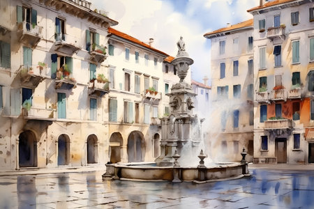 Watercolor painting of Piazza dei Signori in Venice, Italyの素材