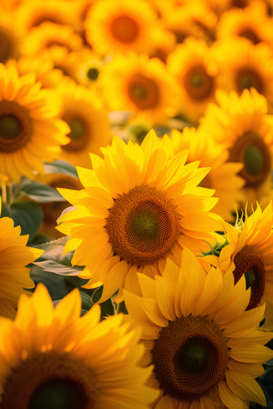 Beautiful sunflowers in the field. Sunflower natural backgroundの素材