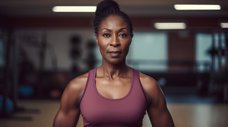 Portrait of a beautiful african american woman at the gymの素材