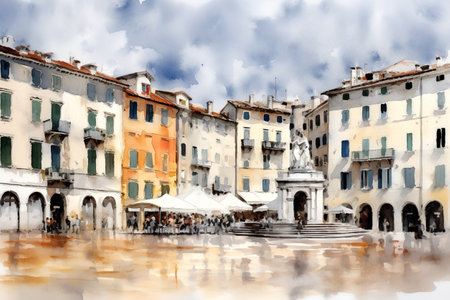 Watercolor painting of Piazza dei Signori in Venice, Italyの素材
