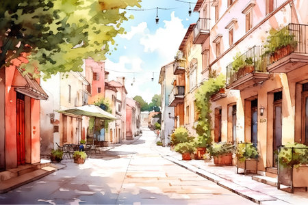 Street in the old town of Lviv, Ukraine. Watercolor paintingの素材