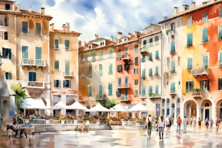 Watercolor painting of Piazza dei Signori in Venice, Italyの素材