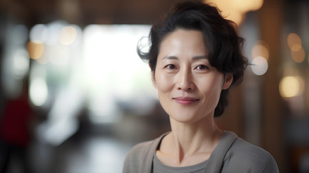 Portrait of a beautiful asian woman smiling and looking at cameraの素材