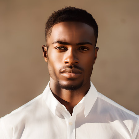 Portrait of a handsome african american man in white shirtの素材