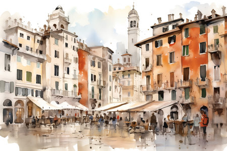 Watercolor painting of a street in Venice, Italy. Digital illustrationの素材