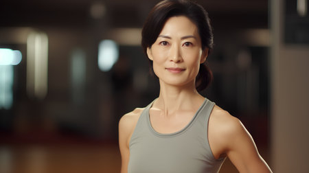 Portrait of a beautiful asian woman in sportswear.の素材