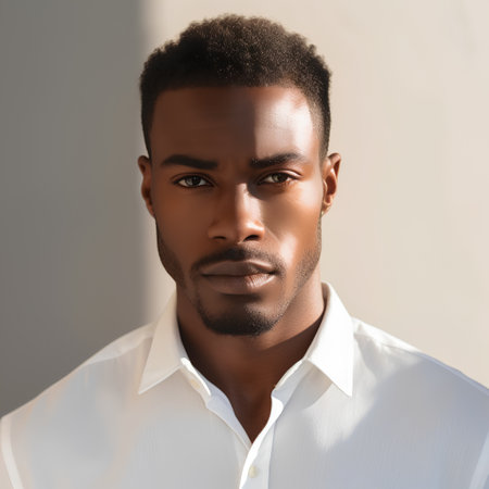 Portrait of handsome african american man in white shirt.の素材