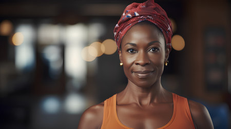 Portrait of a smiling african woman in sportswear.の素材