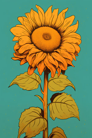 Sunflower. Hand drawn vector illustration in vintage engraving style.の素材