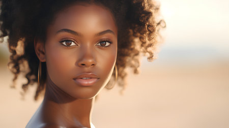 Beauty portrait of young african american woman with afro hairstyle.の素材