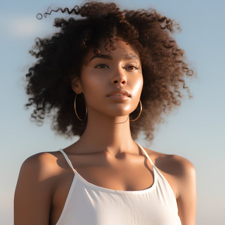 Beauty portrait of young african american woman with afro hairstyleの素材