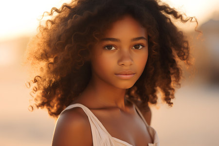 Beautiful young african american woman with afro hairstyle.の素材