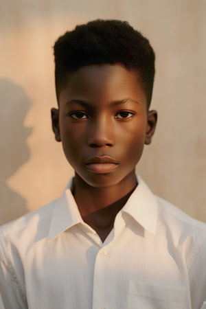 Portrait of a young african american woman in white shirtの素材