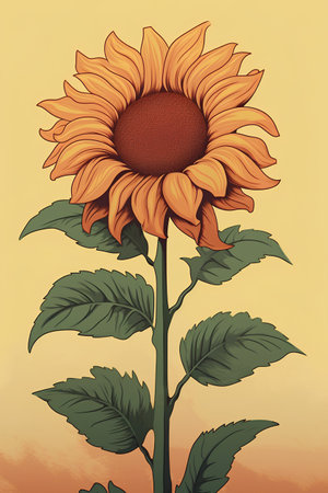 Sunflower vector illustration. Hand drawn sunflower isolated on yellow background.の素材