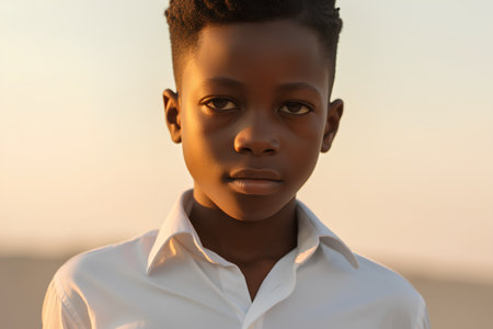 Portrait of a young african american woman in a white shirt.の素材