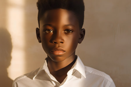 Portrait of a young african american woman in white shirtの素材