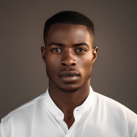 Portrait of young african american man in white shirt.の素材