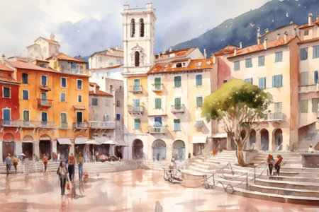 Venice, Italy. Watercolor painting of the Piazza di Spagna.の素材