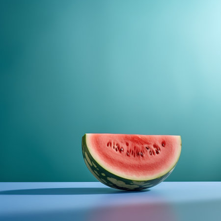 Watermelon on blue background with copyspace for your text.の素材
