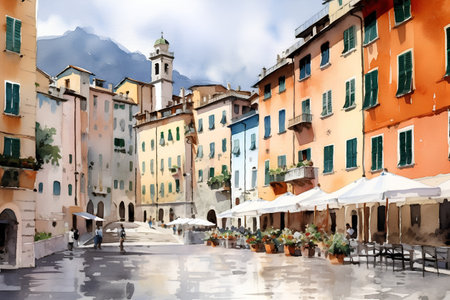 Piazza del Campo in Lucca, Tuscany, Italy. Watercolor paintingの素材