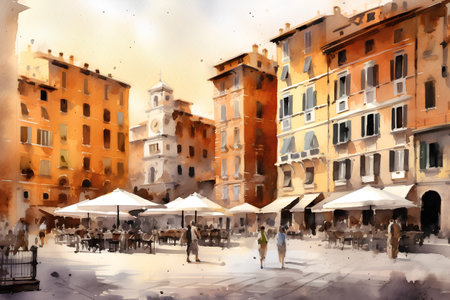 Watercolor painting of Piazza dei Signori in Rome, Italyの素材