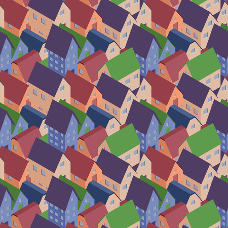 Seamless pattern with abstract isometric housesのイラスト素材
