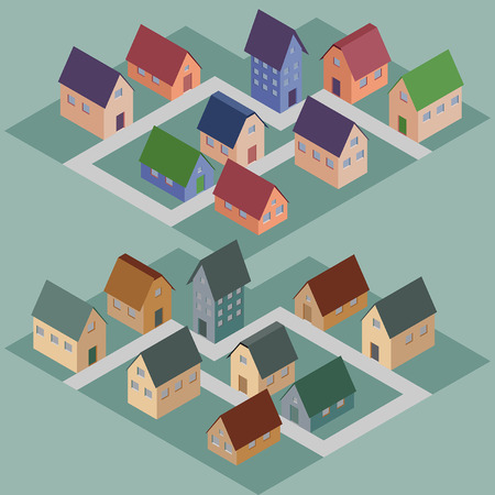 Set of abstract isometric housesのイラスト素材