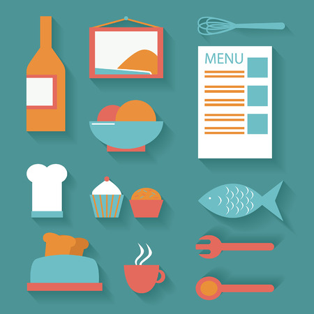 Set of flat abstract kitchen and food iconsのイラスト素材